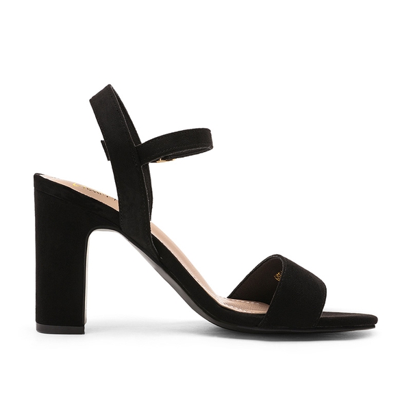 Open Toe Ankle Strap Chunky Heel Sandals - BLACK SUEDE - 1